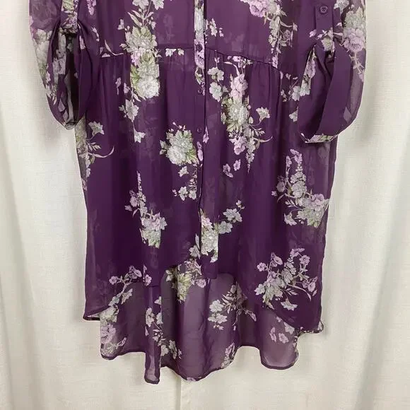 Torrid Purple Floral Chiffon Hi-Lo Tunic Blouse Sz.2 - Picture 6 of 14